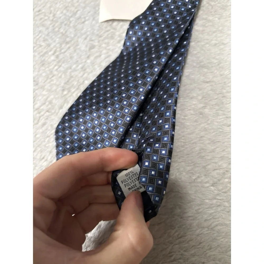 New Izod‎ Blue Geometric Blue Black Neck Polyester Dress Tie Slim Boys 54